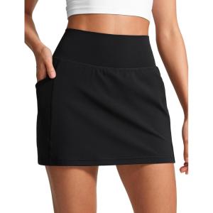 CRZ YOGA Butterlift A Line Golf Skirts for Women High Waisted Stretchy Casual Athletic Tennis Skorts with Side Pockets(Black)