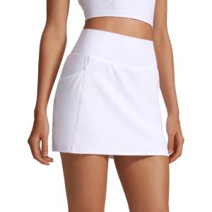 CRZ YOGA Butterlift A Line Golf Skirts for Women High Waisted Stretchy Casual Athletic Tennis Skorts with Side Pockets(White)