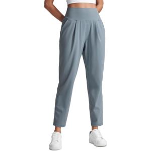 CRZ YOGA Butterlift Ankle Yoga Pants for Women 27″ – 7/8 Tapered Front Pleated for Lounge Travel with Pockets(Belgian Blue)