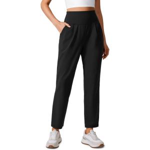 CRZ YOGA Butterlift Ankle Yoga Pants for Women 27″ – 7/8 Tapered Front Pleated for Lounge Travel with Pockets(Black)