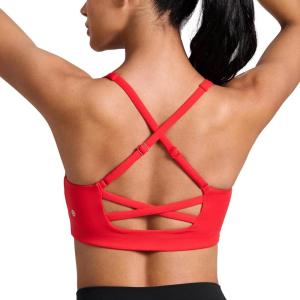 CRZ YOGA Butterlift Cross Back Sports Bras for Women – Scoop Neck Adjustable Straps Wireless Padded Pilates Workout Top(Deep Red)