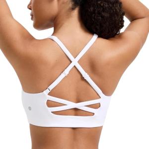 CRZ YOGA Butterlift Cross Back Sports Bras for Women – Scoop Neck Adjustable Straps Wireless Padded Pilates Workout Top(White)