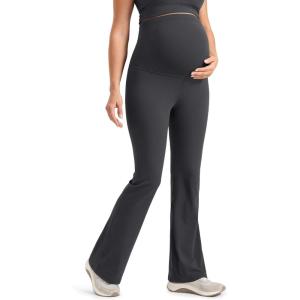 CRZ YOGA Butterlift Maternity Flare Leggings 31″ – Workout Yoga Lounge Bootcut Pregnancy Womens Pants Over The Belly(Mysterious Grey)