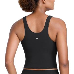 CRZ YOGA Butterlift Racerack Crop Tank Tops for Women – U Neck Yoga Padded Longline Sports Bras Pilates Workout(Black)