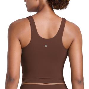 CRZ YOGA Butterlift Racerack Crop Tank Tops for Women – U Neck Yoga Padded Longline Sports Bras Pilates Workout(Coffee Brown)