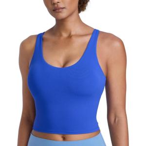 CRZ YOGA Butterlift Racerack Crop Tank Tops for Women – U Neck Yoga Padded Longline Sports Bras Pilates Workout(Royal)