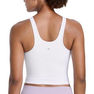 CRZ YOGA Butterlift Racerack Crop Tank Tops for Women – U Neck Yoga Padded Longline Sports Bras Pilates Workout(White)