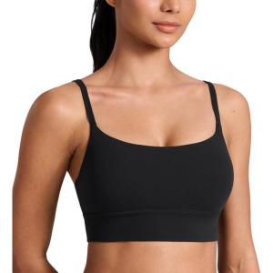 CRZ YOGA Butterlift Scoop Neck Longline Sports Bras for Women – Adjustable Spaghetti Strap Workout Crop Top Padded Cami Tank(Black)