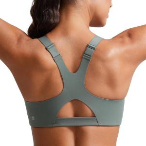 CRZ YOGA Butterlift Womens Racerback Padded Sports Bras – Medium Impact Scoop Neck Adjustable Straps Gym Workout Top(Grey Sage)