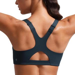 CRZ YOGA Butterlift Womens Racerback Padded Sports Bras – Medium Impact Scoop Neck Adjustable Straps Gym Workout Top(True Navy)