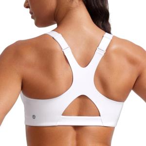 CRZ YOGA Butterlift Womens Racerback Padded Sports Bras – Medium Impact Scoop Neck Adjustable Straps Gym Workout Top(White)
