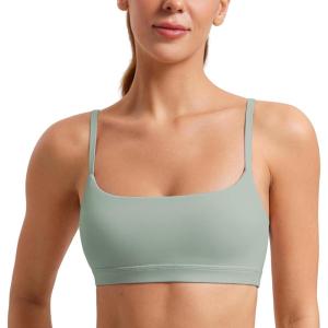 CRZ YOGA Butterluxe Adjustable Spaghetti Strap Sports Bras for Women – Scoop Neck Wireless Padded Yoga Workout Crop Top(Green Palm Court)