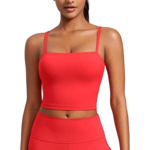 CRZ YOGA Butterluxe Cami Crop Tank Tops for Women – Square Neck Adjustable Padded Longline Sports Bras Workout Camisole(Deep Red)