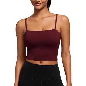 CRZ YOGA Butterluxe Cami Crop Tank Tops for Women – Square Neck Adjustable Padded Longline Sports Bras Workout Camisole(Red Merlot)
