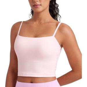 CRZ YOGA Butterluxe Cami Crop Tank Tops for Women – Square Neck Adjustable Padded Longline Sports Bras Workout Camisole(Strawberry Pink)