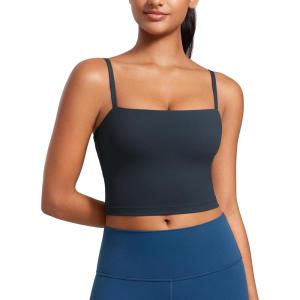 CRZ YOGA Butterluxe Cami Crop Tank Tops for Women – Square Neck Adjustable Padded Longline Sports Bras Workout Camisole(True Navy)