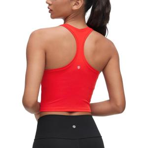 CRZ YOGA Butterluxe Crop Yoga Tank Tops for Women – Workout Athletic Casual Tight Scoop Neck Racerback Sleeveless Shirts(Deep Red)