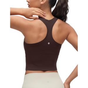 CRZ YOGA Butterluxe Crop Yoga Tank Tops for Women – Workout Athletic Casual Tight Scoop Neck Racerback Sleeveless Shirts(Hot Fudge Brown)