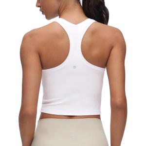 CRZ YOGA Butterluxe Crop Yoga Tank Tops for Women – Workout Athletic Casual Tight Scoop Neck Racerback Sleeveless Shirts(White)