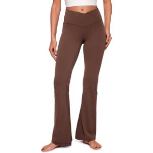 CRZ YOGA Butterluxe Crossover Flare Leggings 29”/31”/33″ – High Waist V Cross Bootcut Bell Bottoms Yoga Pants for Women(Coffee Brown)