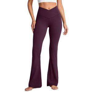 CRZ YOGA Butterluxe Crossover Flare Leggings 29”/31”/33″ – High Waist V Cross Bootcut Bell Bottoms Yoga Pants for Women(Deep Purple)