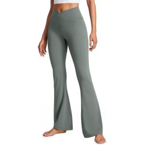 CRZ YOGA Butterluxe Crossover Flare Leggings 29”/31”/33″ – High Waist V Cross Bootcut Bell Bottoms Yoga Pants for Women(Grey Sage)