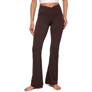 CRZ YOGA Butterluxe Crossover Flare Leggings 29”/31”/33″ – High Waist V Cross Bootcut Bell Bottoms Yoga Pants for Women(Hot Fudge Brown)