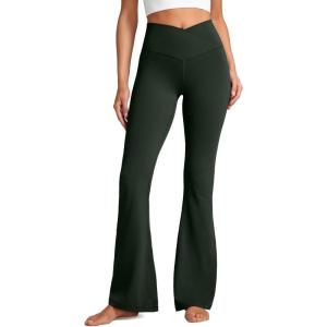 CRZ YOGA Butterluxe Crossover Flare Leggings 29”/31”/33″ – High Waist V Cross Bootcut Bell Bottoms Yoga Pants for Women(Legend Green)