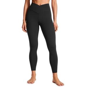CRZ YOGA Butterluxe Crossover Waist Leggings 25″ – V Crossover High Waisted Gym Workout Yoga Womens(Black)