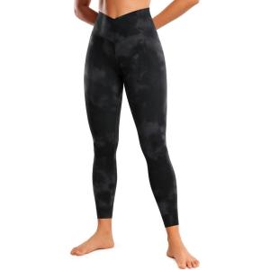 CRZ YOGA Butterluxe Crossover Waist Leggings 25″ – V Crossover High Waisted Gym Workout Yoga Womens(Black Tie Dye Flowers)
