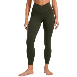 CRZ YOGA Butterluxe Crossover Waist Leggings 25″ – V Crossover High Waisted Gym Workout Yoga Womens(Olive Green)