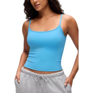 CRZ YOGA Butterluxe Double Lined Cami Tank Tops for Women – Yoga Casual Going Out Soft Scoop Neck Summer Sleeveless Shirt(Kayak Blue)