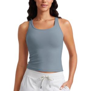 CRZ YOGA Butterluxe Double Lined Tank Tops for Women – Workout Casual Scoop Neck Racerback Crop Sleeveless Shirt(Belgian Blue)