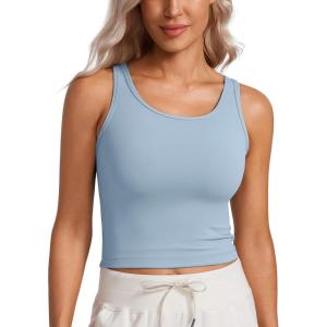 CRZ YOGA Butterluxe Double Lined Tank Tops for Women – Workout Casual Scoop Neck Racerback Crop Sleeveless Shirt(Cambric Blue)