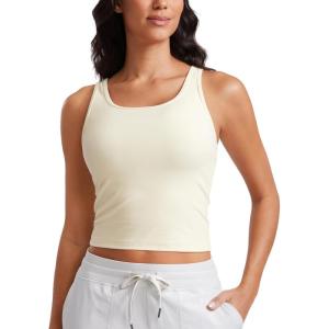 CRZ YOGA Butterluxe Double Lined Tank Tops for Women – Workout Casual Scoop Neck Racerback Crop Sleeveless Shirt(Gloam Yellow Light)