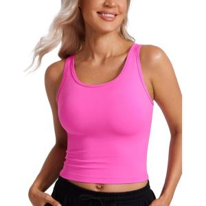 CRZ YOGA Butterluxe Double Lined Tank Tops for Women – Workout Casual Scoop Neck Racerback Crop Sleeveless Shirt(Light Purple)