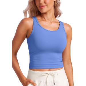 CRZ YOGA Butterluxe Double Lined Tank Tops for Women – Workout Casual Scoop Neck Racerback Crop Sleeveless Shirt(Wild Indigo)