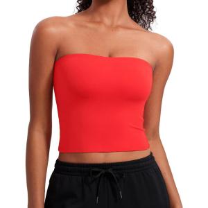 CRZ YOGA Butterluxe Double Lined Tube Tops for Women – Going Out Casual Tank Bandeau Crop Strapless Shirts(Deep Red)