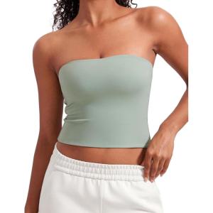 CRZ YOGA Butterluxe Double Lined Tube Tops for Women – Going Out Casual Tank Bandeau Crop Strapless Shirts(Green Palm Court)
