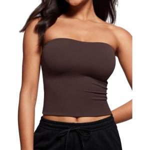 CRZ YOGA Butterluxe Double Lined Tube Tops for Women – Going Out Casual Tank Bandeau Crop Strapless Shirts(Hot Fudge Brown)