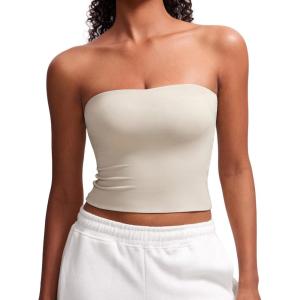 CRZ YOGA Butterluxe Double Lined Tube Tops for Women – Going Out Casual Tank Bandeau Crop Strapless Shirts(Mojave Tan)