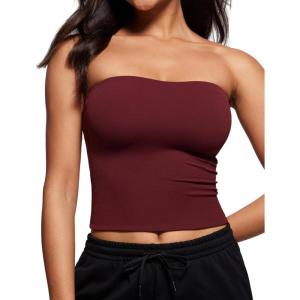 CRZ YOGA Butterluxe Double Lined Tube Tops for Women – Going Out Casual Tank Bandeau Crop Strapless Shirts(Red Merlot)