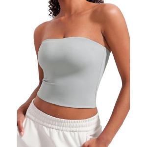 CRZ YOGA Butterluxe Double Lined Tube Tops for Women – Going Out Casual Tank Bandeau Crop Strapless Shirts(Sterling)