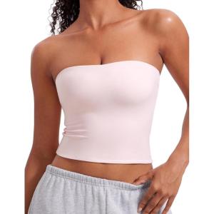 CRZ YOGA Butterluxe Double Lined Tube Tops for Women – Going Out Casual Tank Bandeau Crop Strapless Shirts(Strawberry Pink)