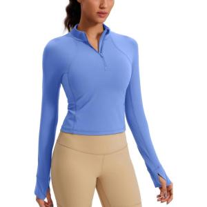 CRZ YOGA Butterluxe Half Zip Long Sleeve Shirts for Women – Workout Athletic Yoga Tops Crop Collared Quarter Zipper T-Shirt(Wild Indigo)