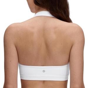 CRZ YOGA Butterluxe Halter Sports Bras for Women – Scoop Neck Padded Open Back Yoga Crop Gym Tops Low Impact(White)