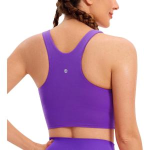 CRZ YOGA Butterluxe High Neck Crop Tank Tops for Women – Racerback Padded Longline Sports Bras Workout(Royal Lilac)