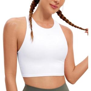CRZ YOGA Butterluxe High Neck Crop Tank Tops for Women – Racerback Padded Longline Sports Bras Workout(White)