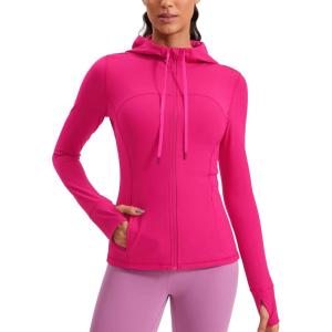 CRZ YOGA Butterluxe Hooded Athletic Jackets for Women – Full Zip Track Casual Tops with Thumb Holes Pockets(Granita Pink)