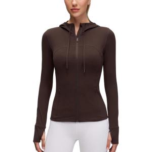 CRZ YOGA Butterluxe Hooded Athletic Jackets for Women – Full Zip Track Casual Tops with Thumb Holes Pockets(Hot Fudge Brown)